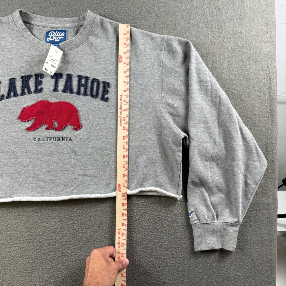 New Blue 84 Sweatshirt Women XL Gray Lake Tahoe California Bear Cropped Fleece - Picture 5 of 7